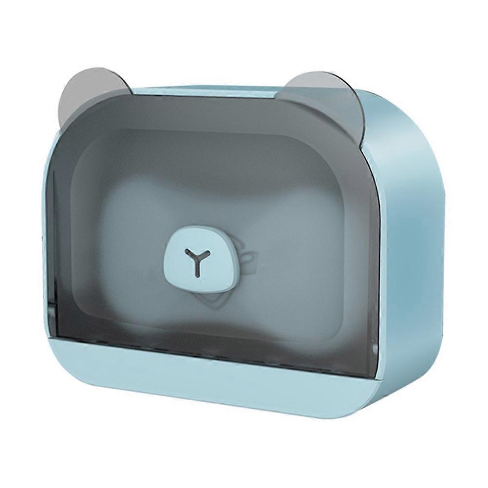 Draining Soap Holder Self Draining Soap Container Covered Design ABS Material Blue 1Set For Bathroom Shelving