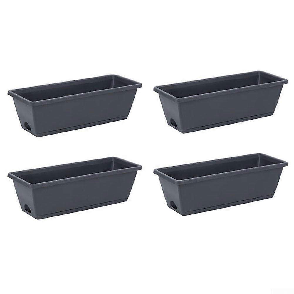 Set of 4 Rectangular Plastic Garden Planters for Growing Vegetables and Flowers on Windowsills or Balconies (Dark Grey) Dark gray Ref: 5485
