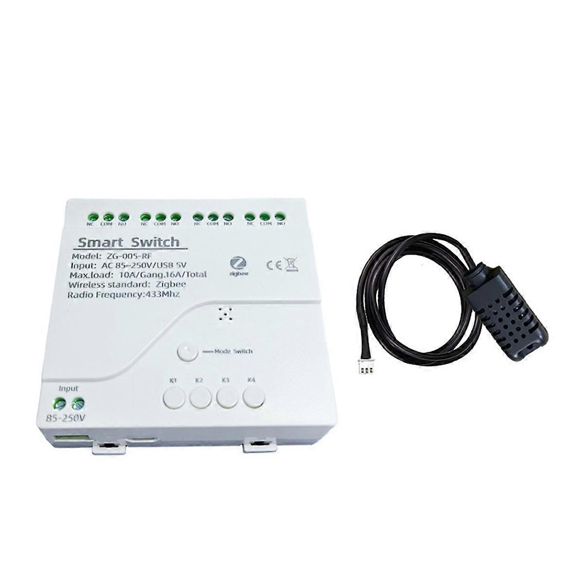 Tuya Zigbee WiFi 4 Channel Smart Switch with Temperature Humidity Sensor Passive Dry Contact Switch for Alexa Alice C