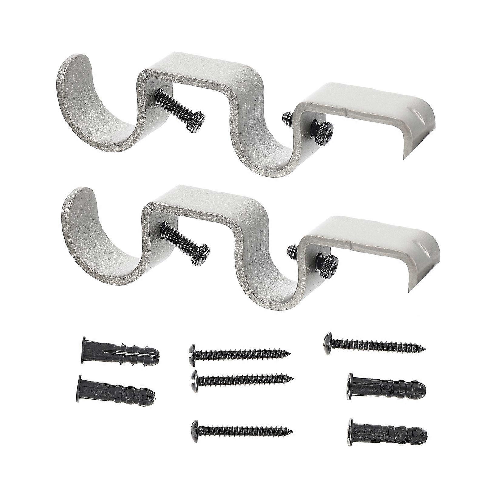 Curtain Rod Bracket Holder Wall Mount Support Curtain Rod Towel Rack Holder Grey 12.00X5.50X1.50CM 2Sets