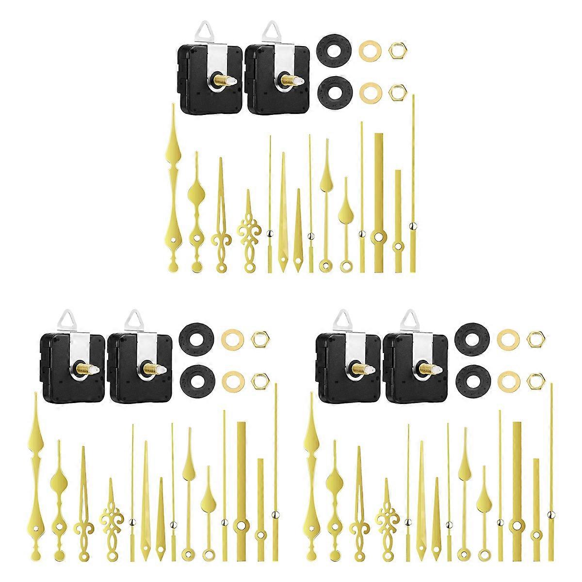 6Pcs 20mm Clock Movement Mechanism Quartz Diy Clock Movement with 15 Gold Pairs of Hands Clock Repai