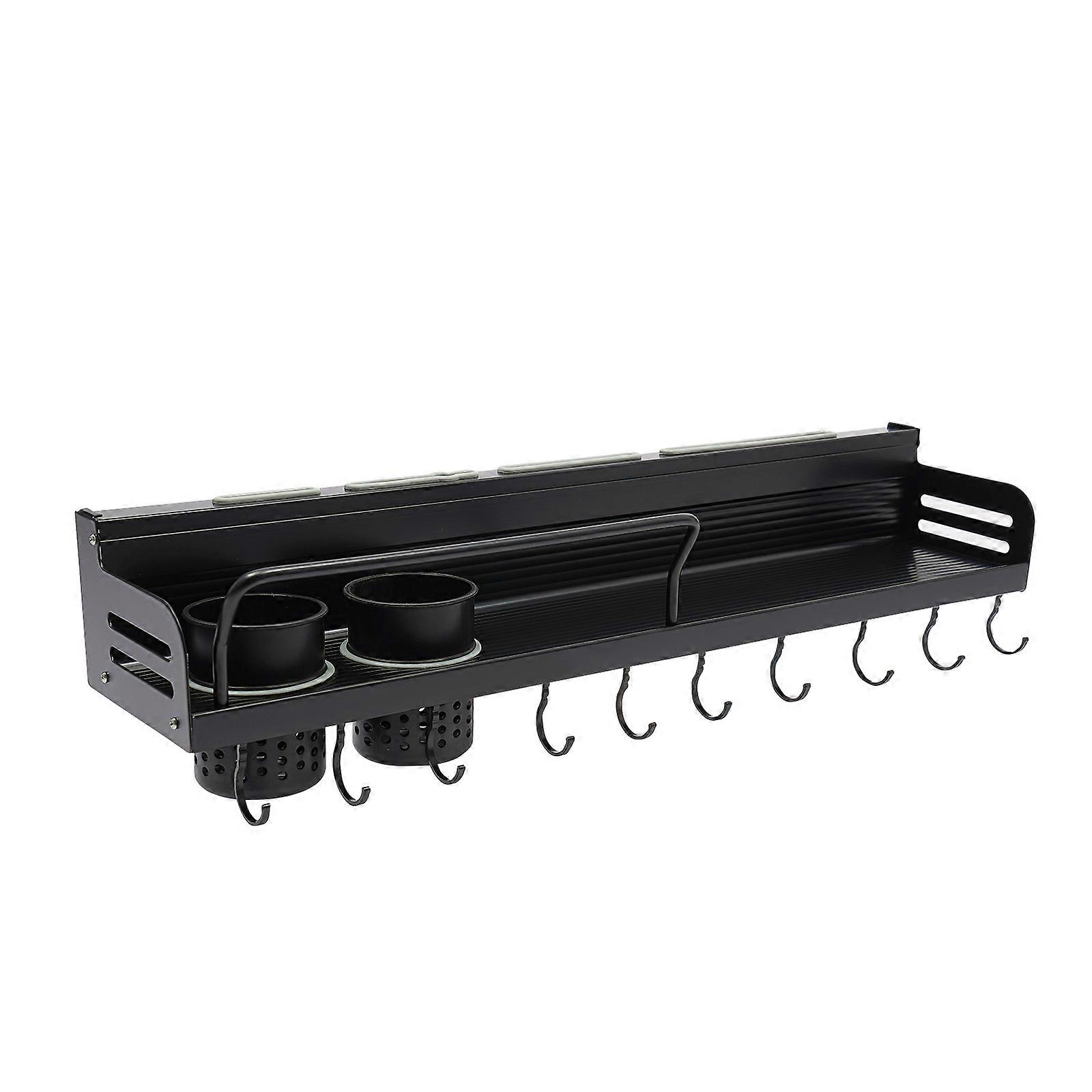 60cm Wall-mounted Rectangular Spice Rack Kitchen Hanging Spice Stand Black