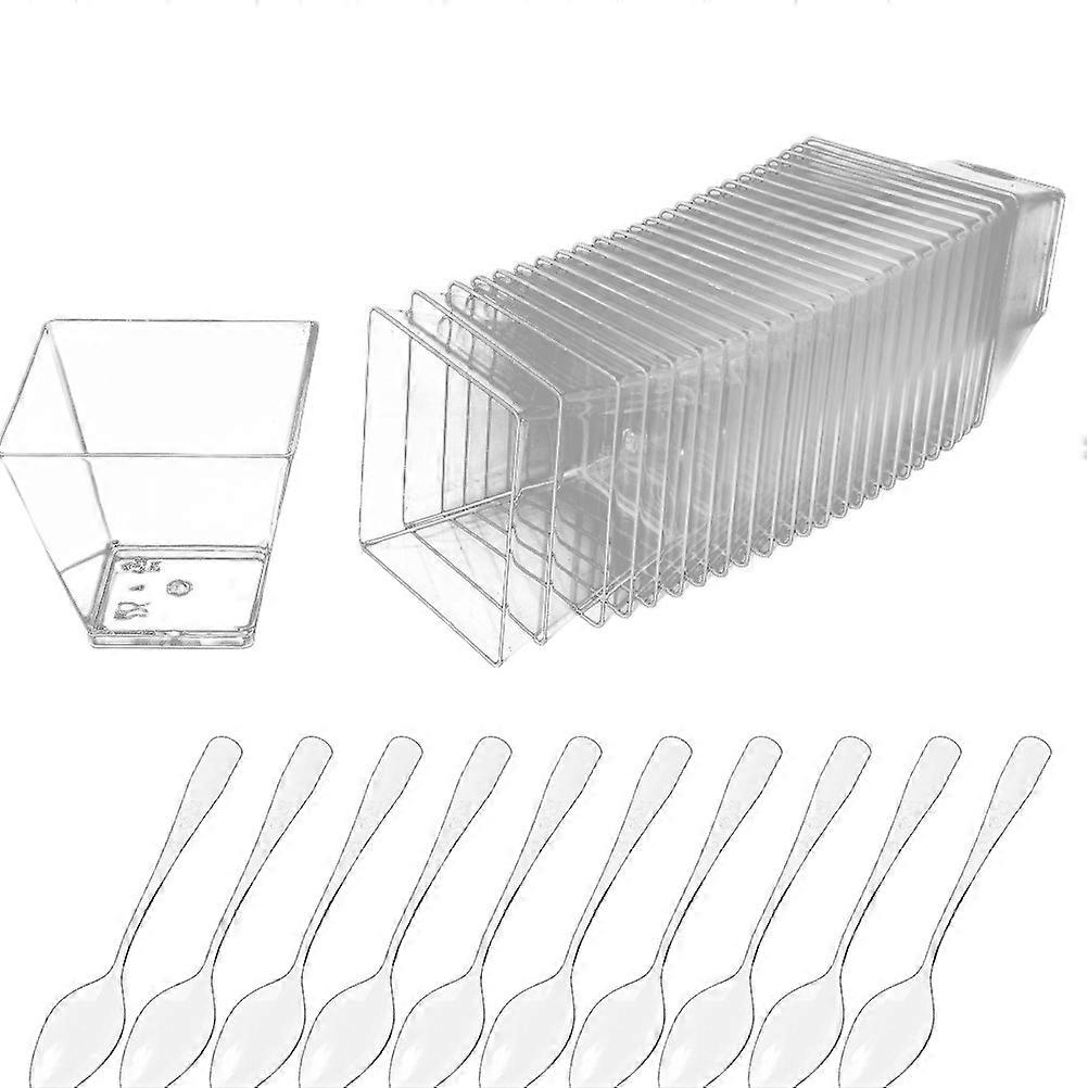 Dessert Cups Plastic Mousse Cups For Home Restaurants Square Shape Simple Sets 60Ml