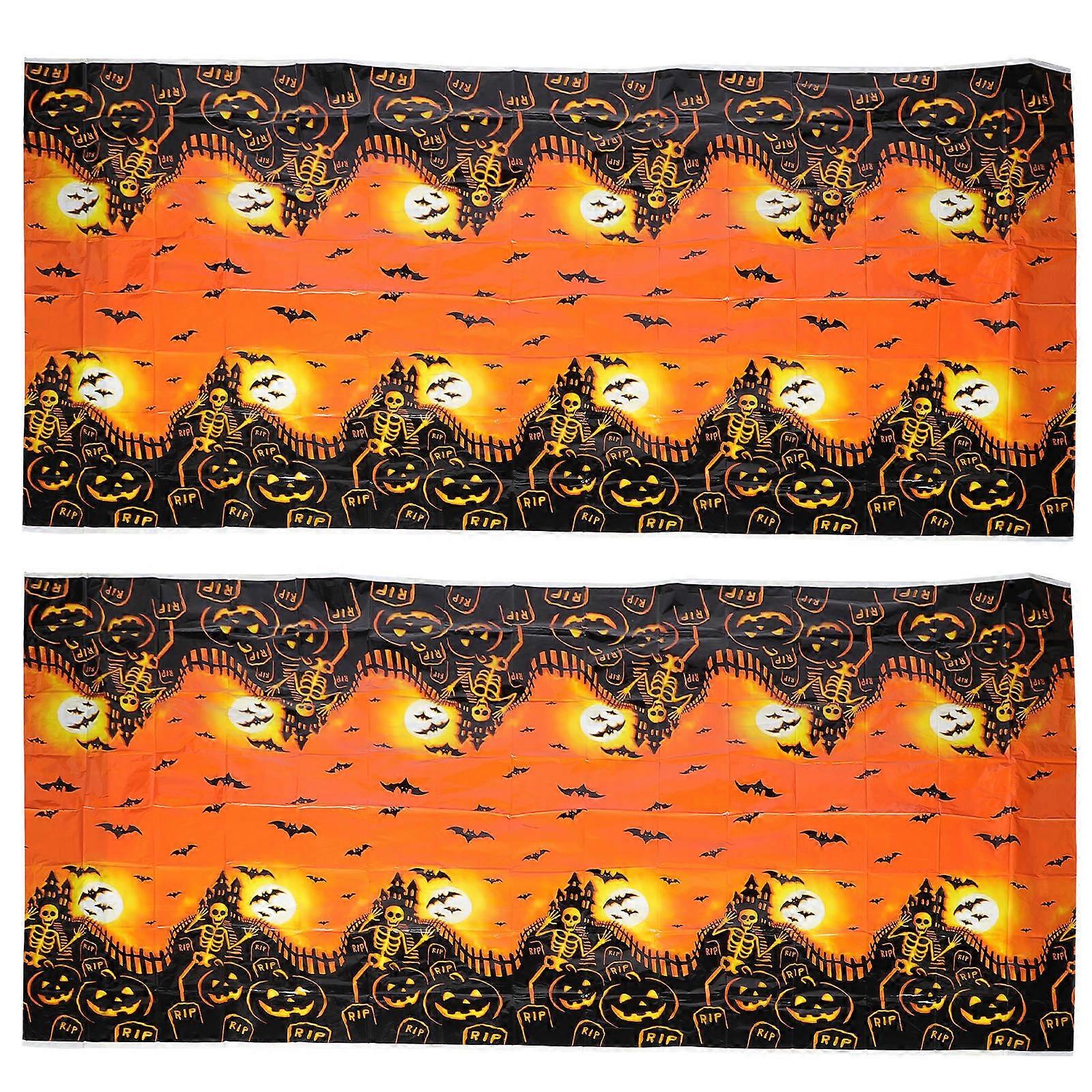 2Pcs Halloween Tablecloth Tablecloth Rectangle Design For Buffet Table Halloween Party Decoration