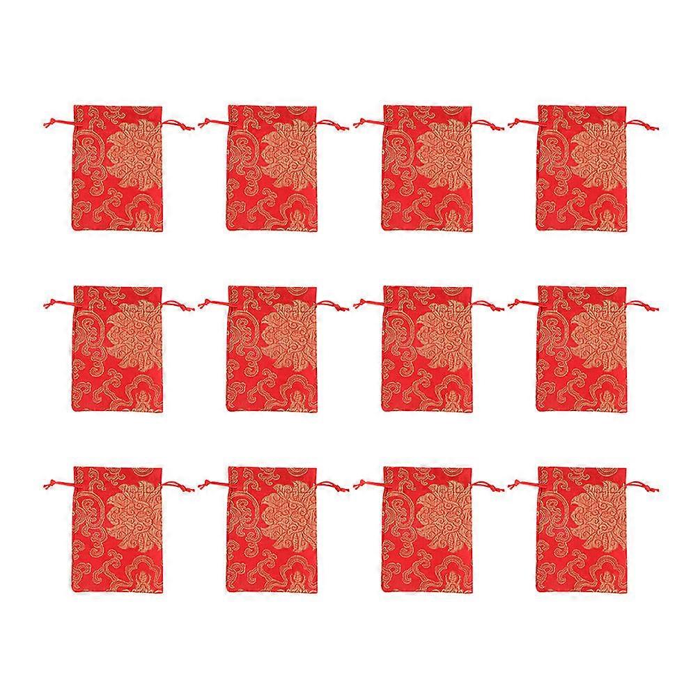 Drawstring Pouches Small Drawstring Bag Jewelry Pouch For Weddings Red Rectangular Cotton Storage 12Pcs