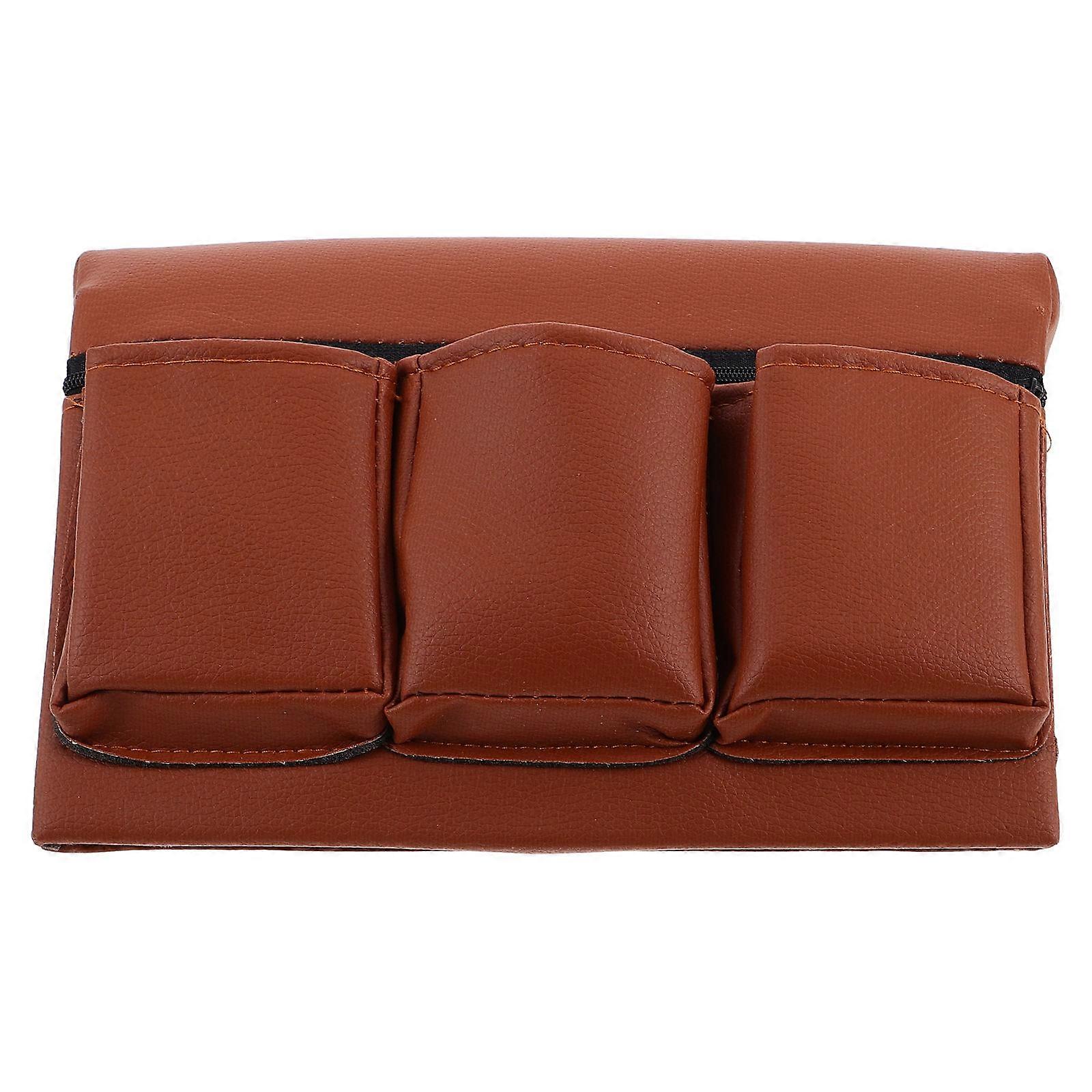 Car Armrest Storage Bag Universal Vehicle Armrest Support Brown Rectangular Simple Design 24.20X18.00X11.00CM Storage 1Pack