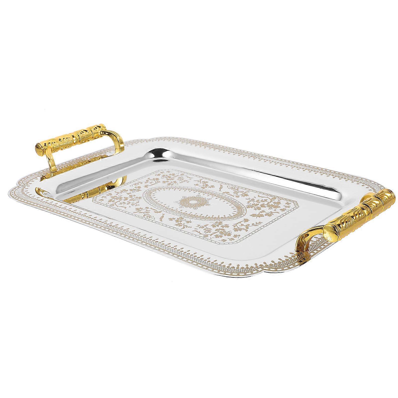 Vintage Style Serving Tray With Handle Golden Rectangular For Dining Table Parties 1Pcs