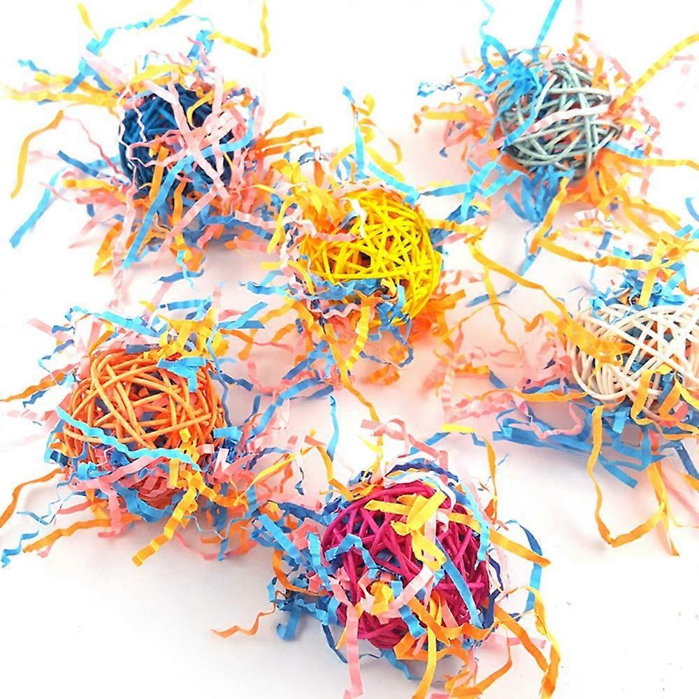 4Piece Rattan Ball Toy Set with Colorful Paper Strips – Parrot Chewing Toy for Parakeets, Cockatoos, Macaws, and Greys – Durable Pet Accessories