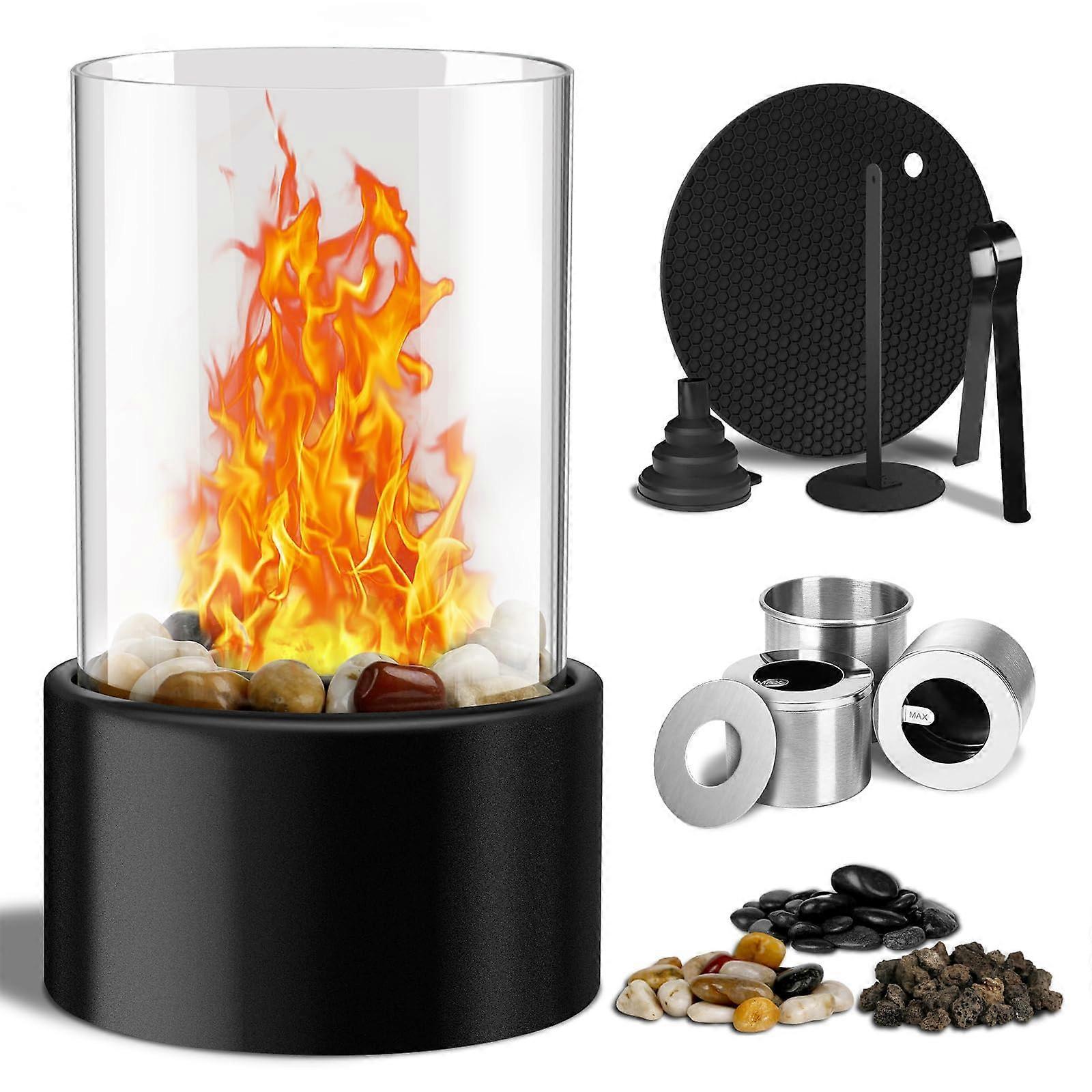 Portable Tabletop Fireplace, Windproof Glass Ethanol Fire Pit for Home, Balcony, Party