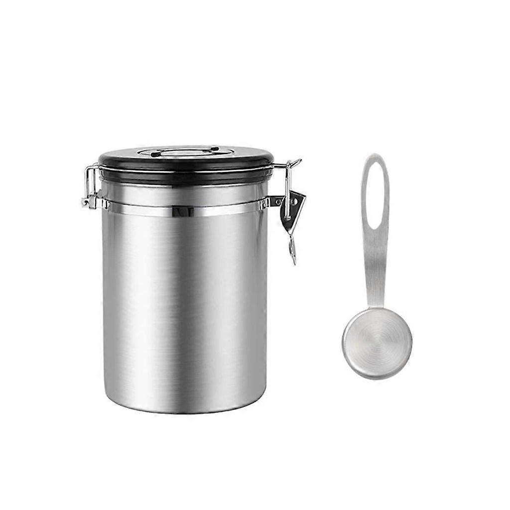 Contenitore ermetico per caffè e tè Barattolo in acciaio inossidabile con cucchiaio in argento, Misura: L