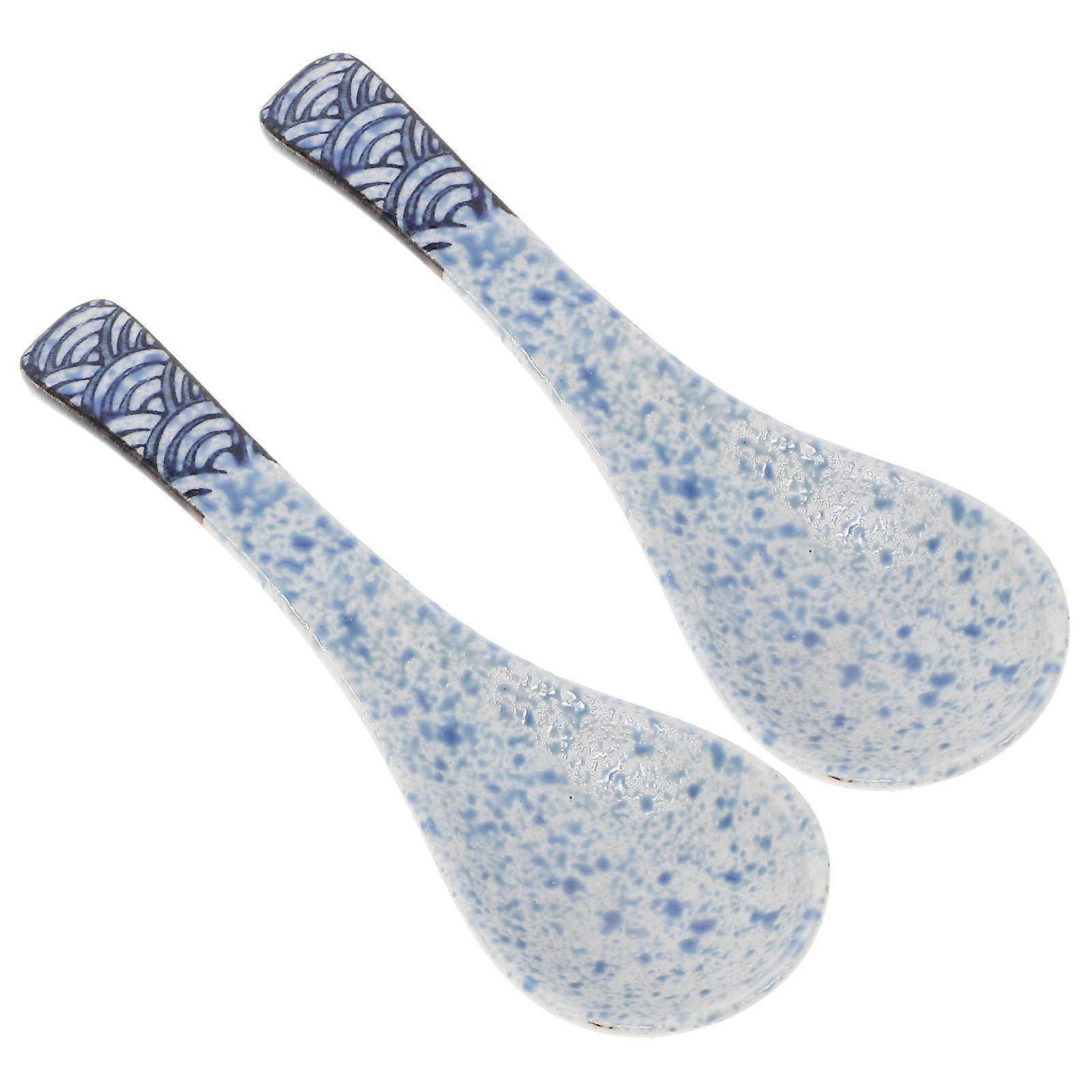 Ceramic Spoon 2Pcs Blue Soup Spoon for Kitchen Use with Smooth Texture Finish