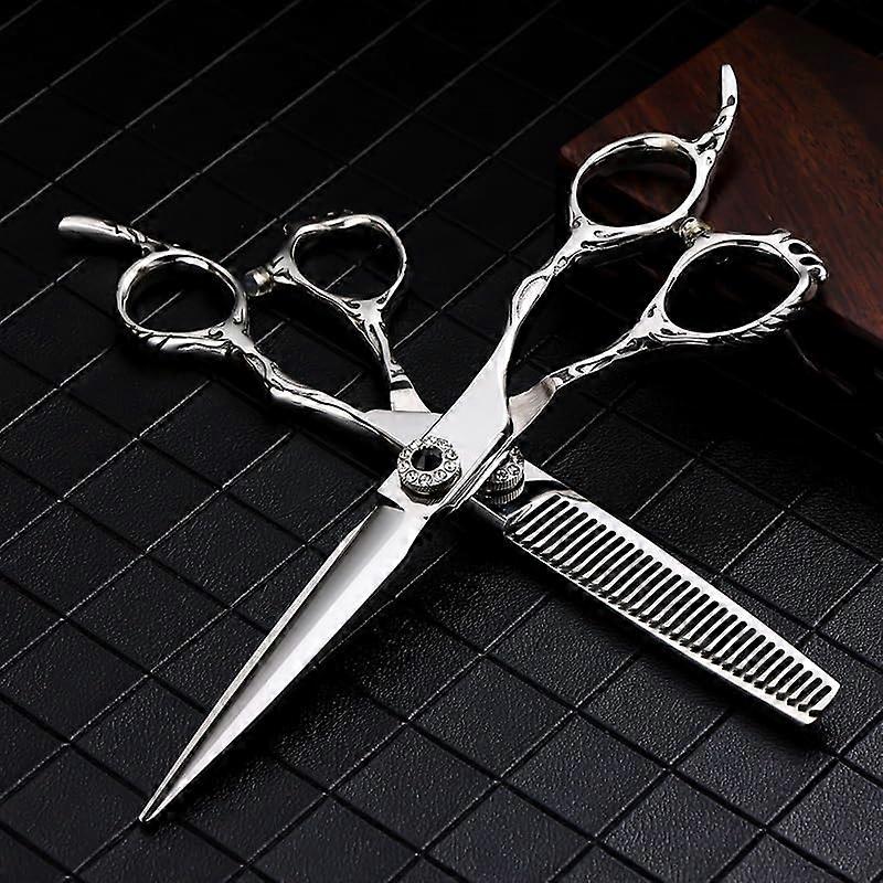 Hair Cutting Scissors Shears Kit 6 Inch 440C Barber Scissors with V-Tooth Thinning Shears and Cutting Clipper Set
