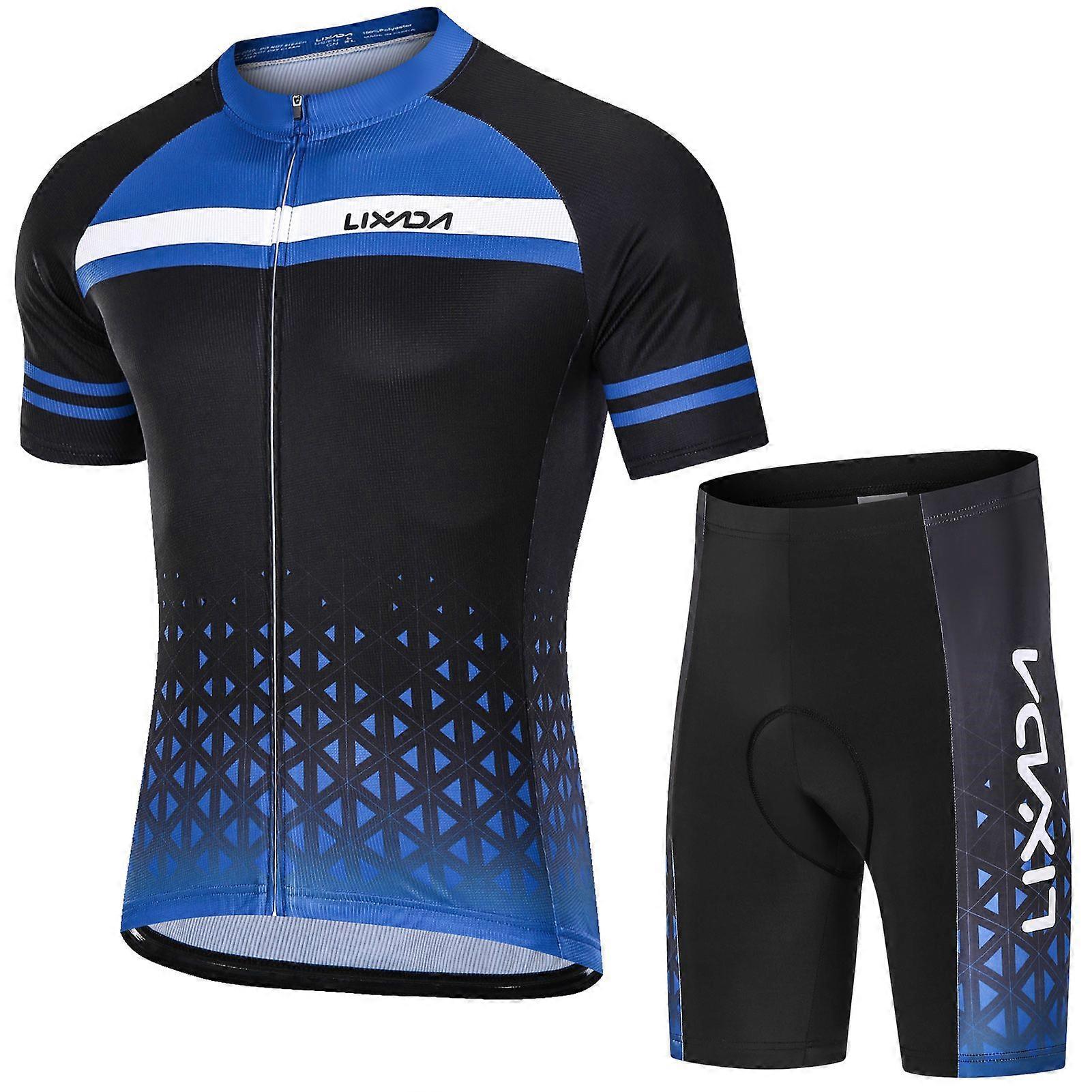 Men Cycle Jersey Set Breathable Quick-Dry Short Sleeve and Padded Shorts MTB Cycle Outfit SetYMQX)