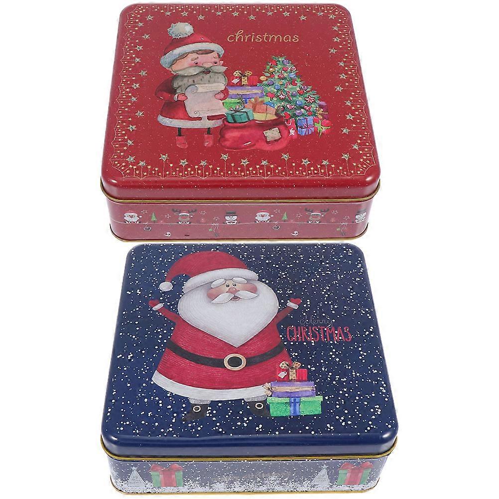 Xmas Tin Boxes Christmas Style Storage present Packaging Square Shape 2Pack