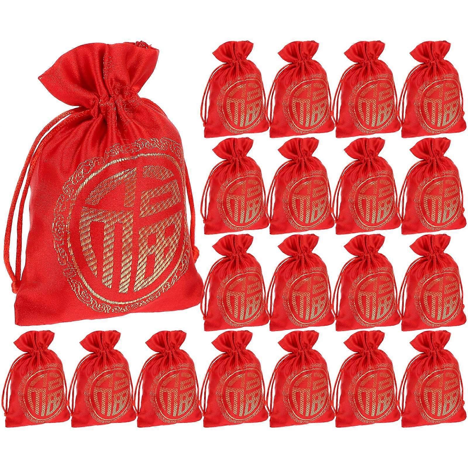 Drawstring Jewelry Pouch Packing Pouches For Parties Rectangular Shape Brocade Material Reusable 20Pcs