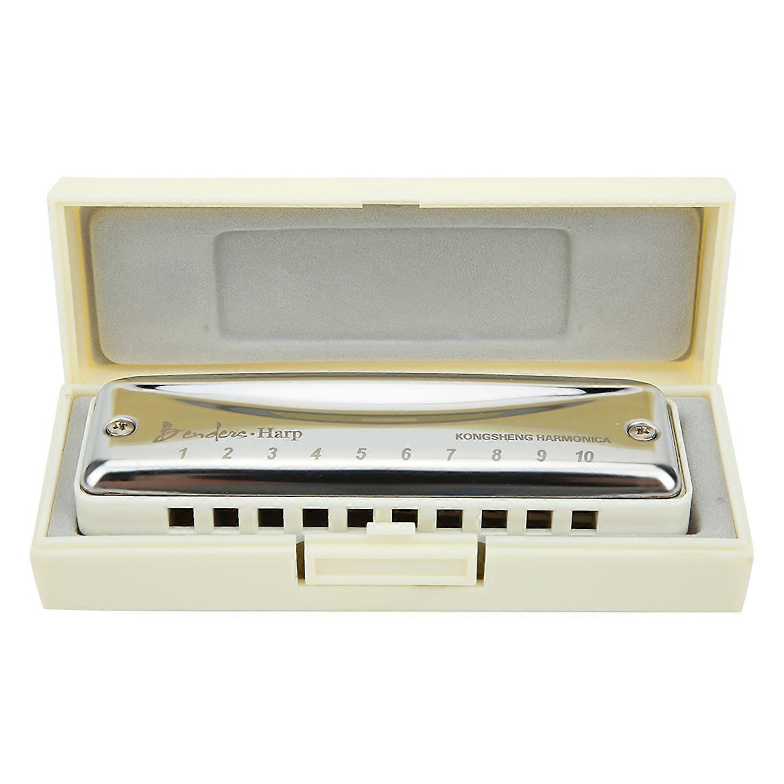Blues Harmonika 10 otvorů Foukací harmonika G Klíč Nerezová ocel ABS Pryskyřice Dechový nástroj Bílá
