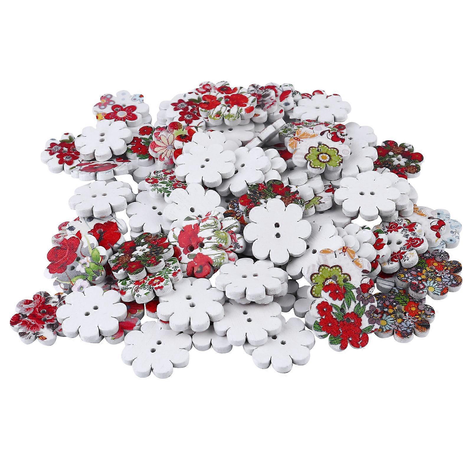Craft Wood Buttons Plum Flower Shaped Painted Buttons Creative Wooden Button Diy Accessories Assorted Color 0.79X0.79X0.12inch Backpacks 200Pcs