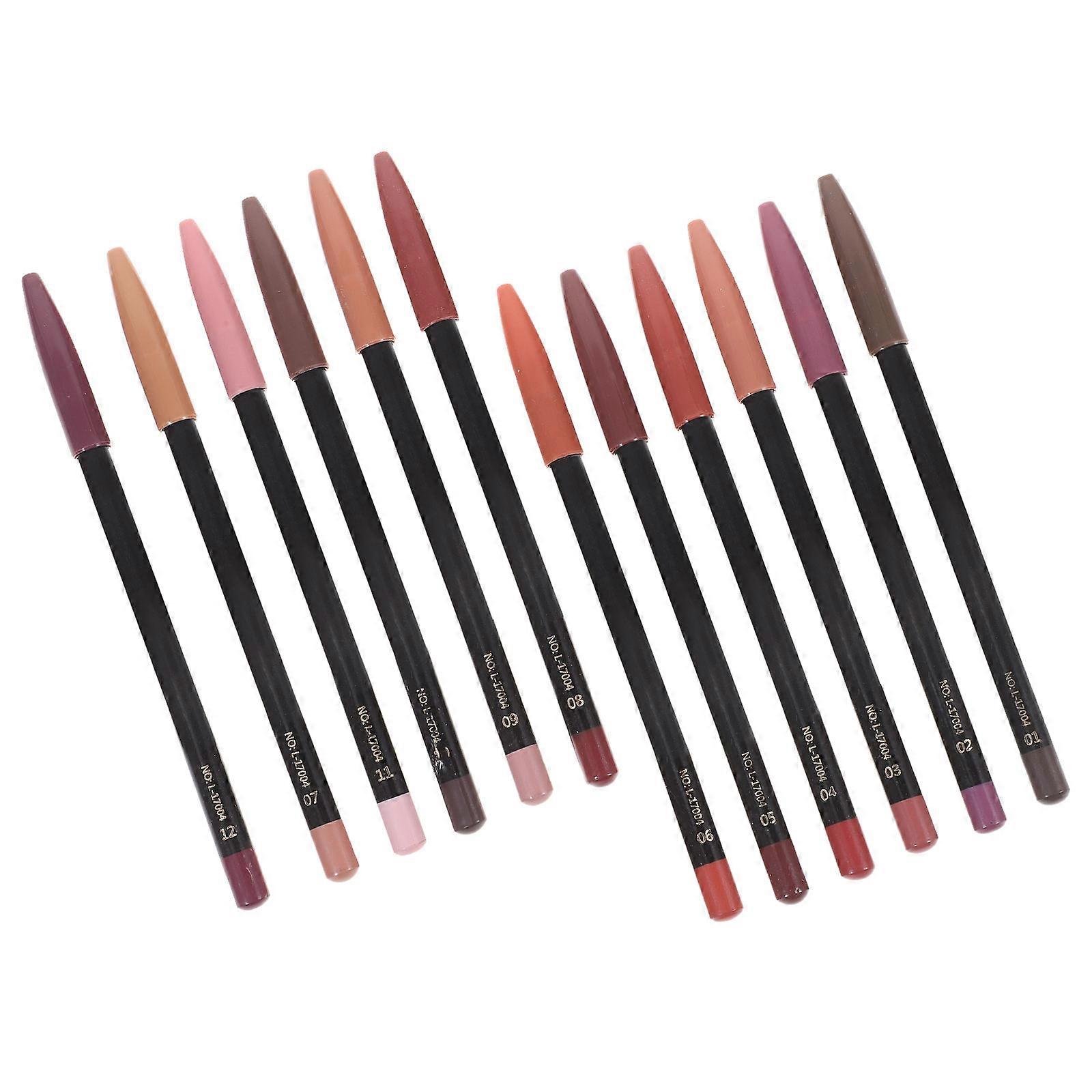Waterproof Lip Liner Pencils with Smooth Lines for Daily Use Portable Size 12 Assorted Colors