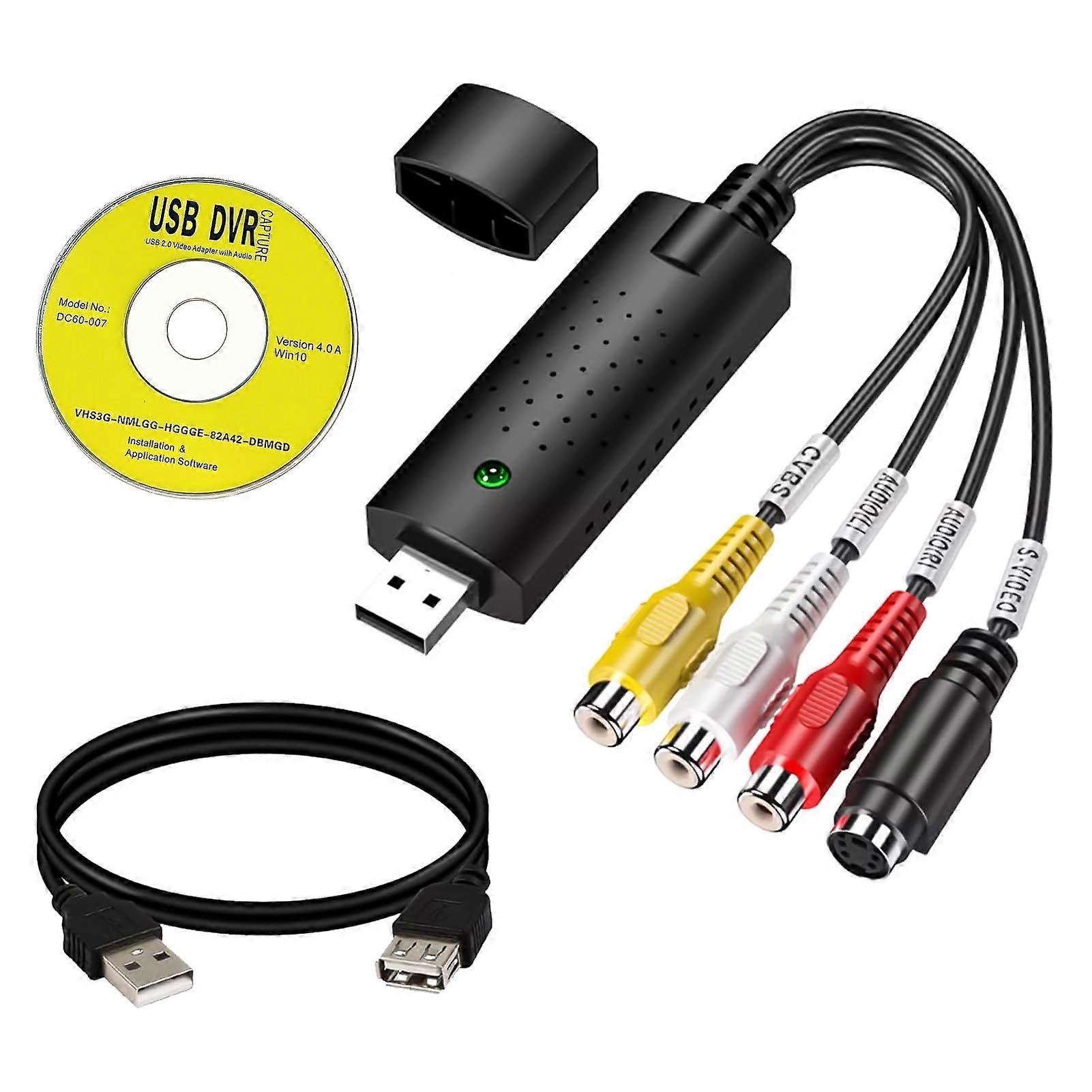 USB 2.0 Audio Video Grabber, VHS to PC Converter for Digitizing, Supports Windows  Mac, VHS Digital Converter for VCR, VHS, DVD