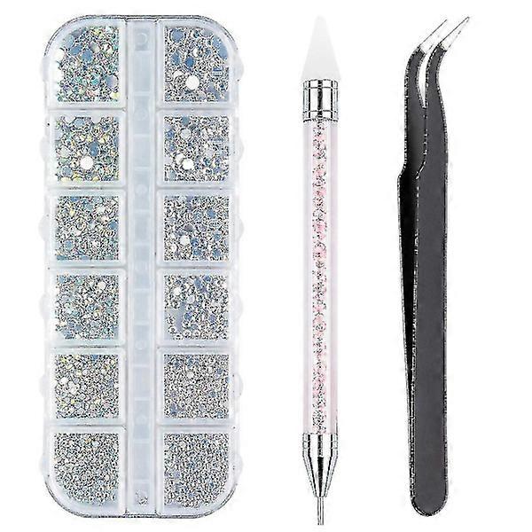 2000pcs Multi-sized Crystal Ab Rhinestones With Pick Up Tweezer And Rhinestones Picking Pen