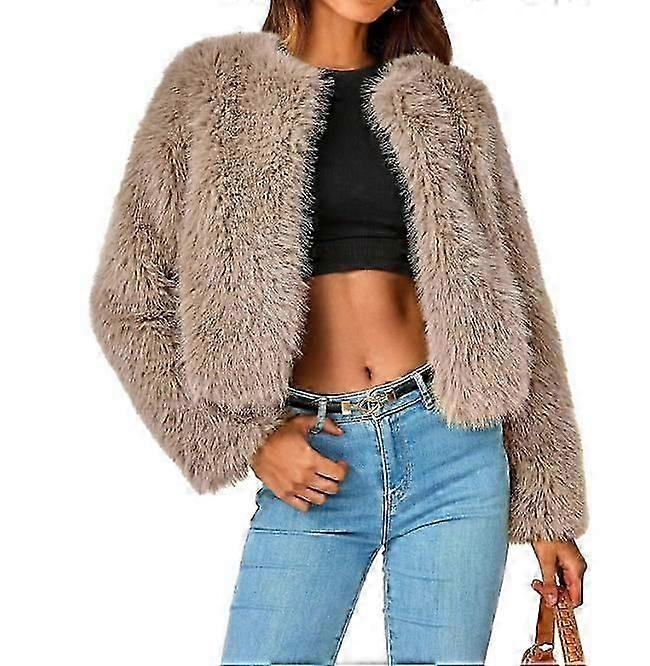Women's Cropped Faux Fur Jacket Long Sleeve Open Front Cardigan