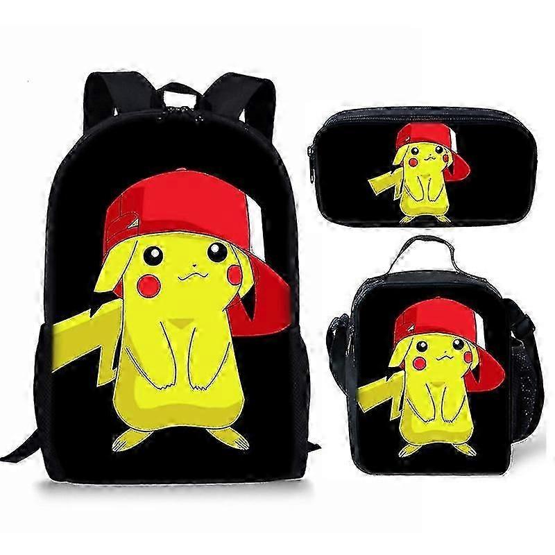 Pokmon Pikachu Print Children's Backpack with Matching Lunch and Pen Bag - 3-Piece Set