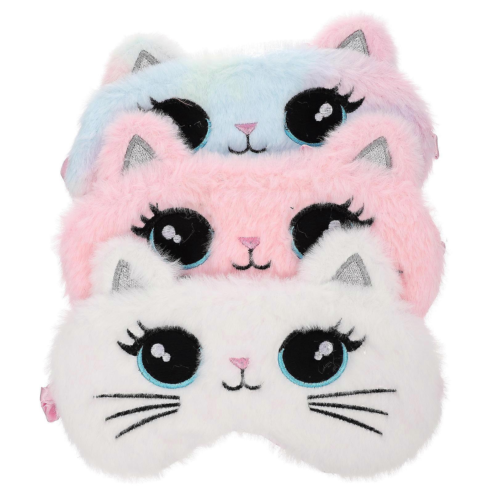 3pcs Plush Eye Masks for Sleep Comfortable Blindfolds in Cat, Pink & White Designs for Naps & Relaxation