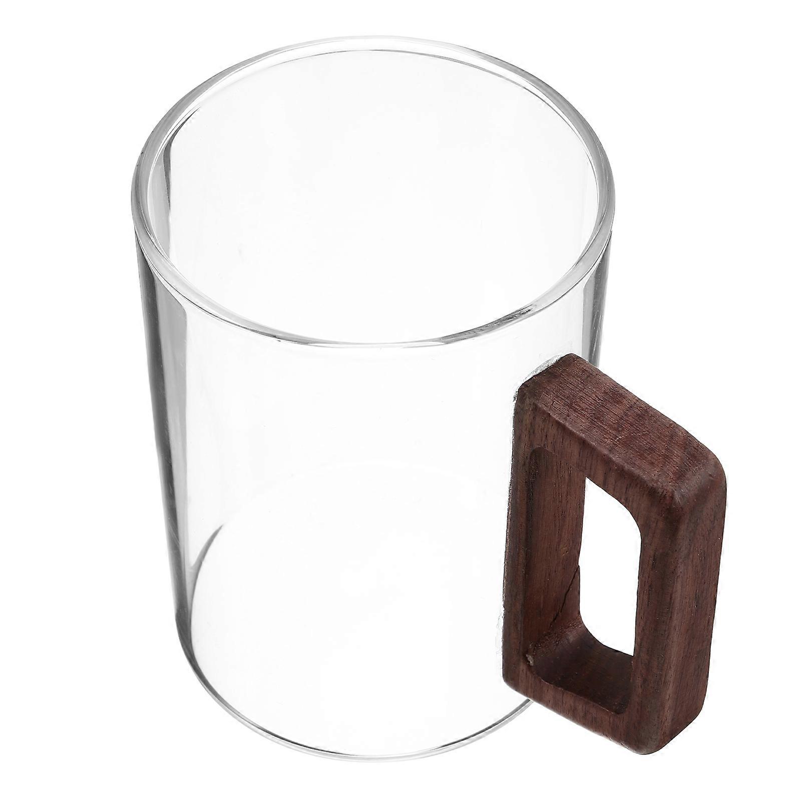 Clear Coffee Cup Wooden Handle Glass Mug Simple And Elegant Design Home Use 1Set