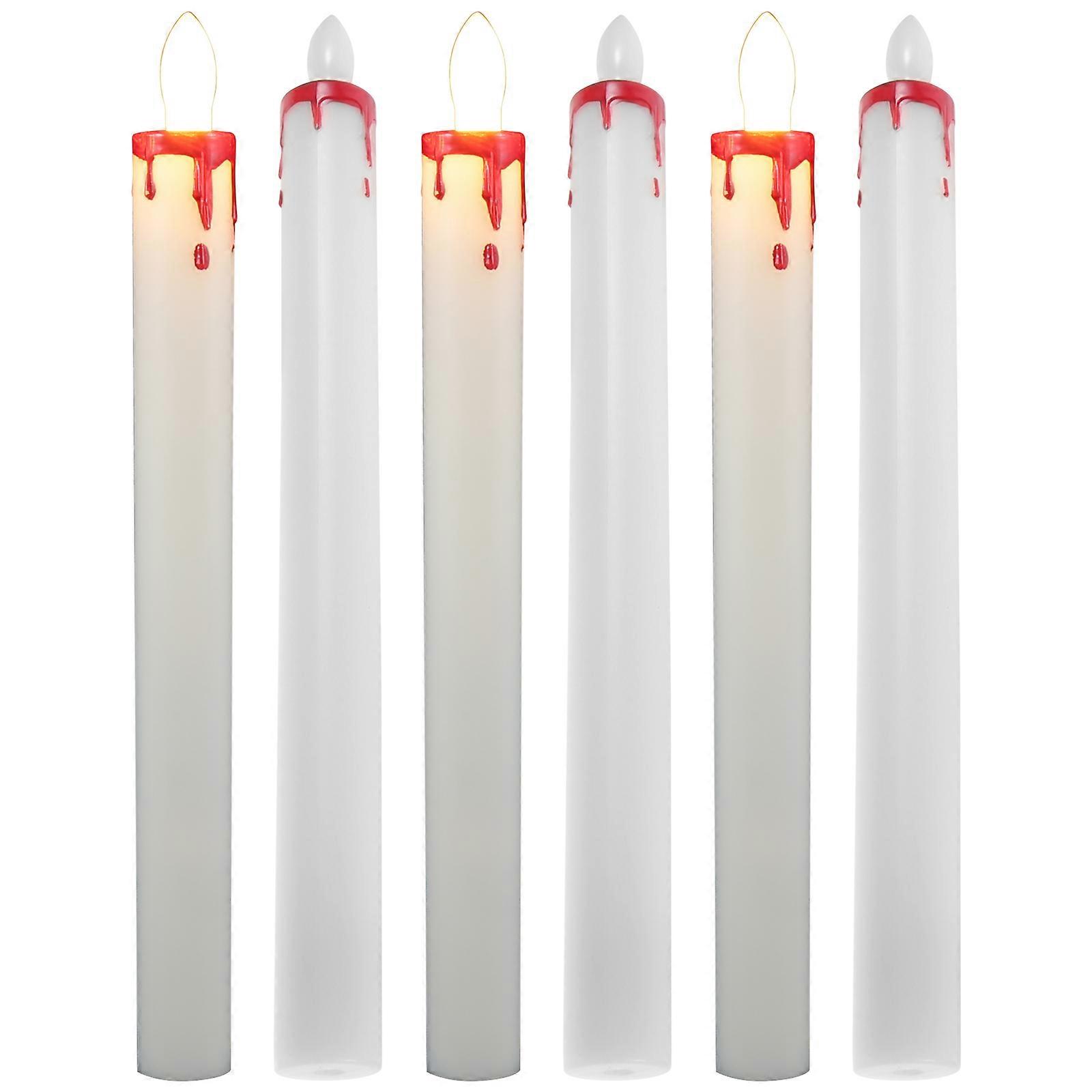Here's a polished and professional product description based on your input:
 
**6pcs Battery Operated Flameless Tapered Candle Lights Warm White