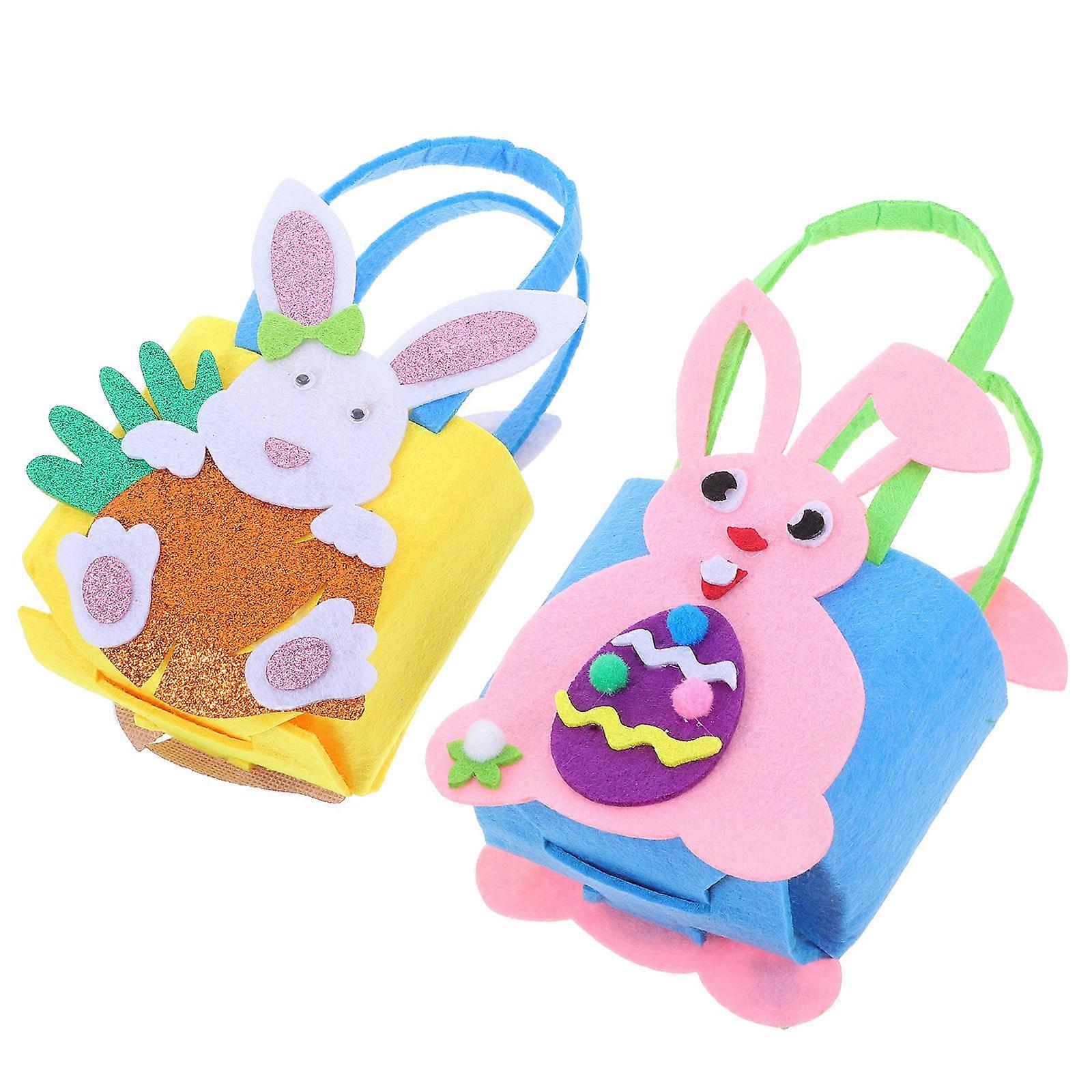 2pcs Easter Bunny Felt Candy Bags with Handles Easter Basket and Bucket Blank Easter Felt Bags