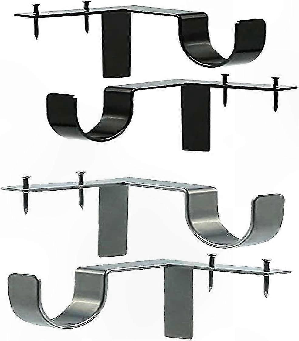 أقواس قضيب ستارة قابلة للتعديل 4 عبوات ، لا تركيبات تثبيت الحائط للحفر ، حوامل معدنية فضية سوداء للستائر والستائر