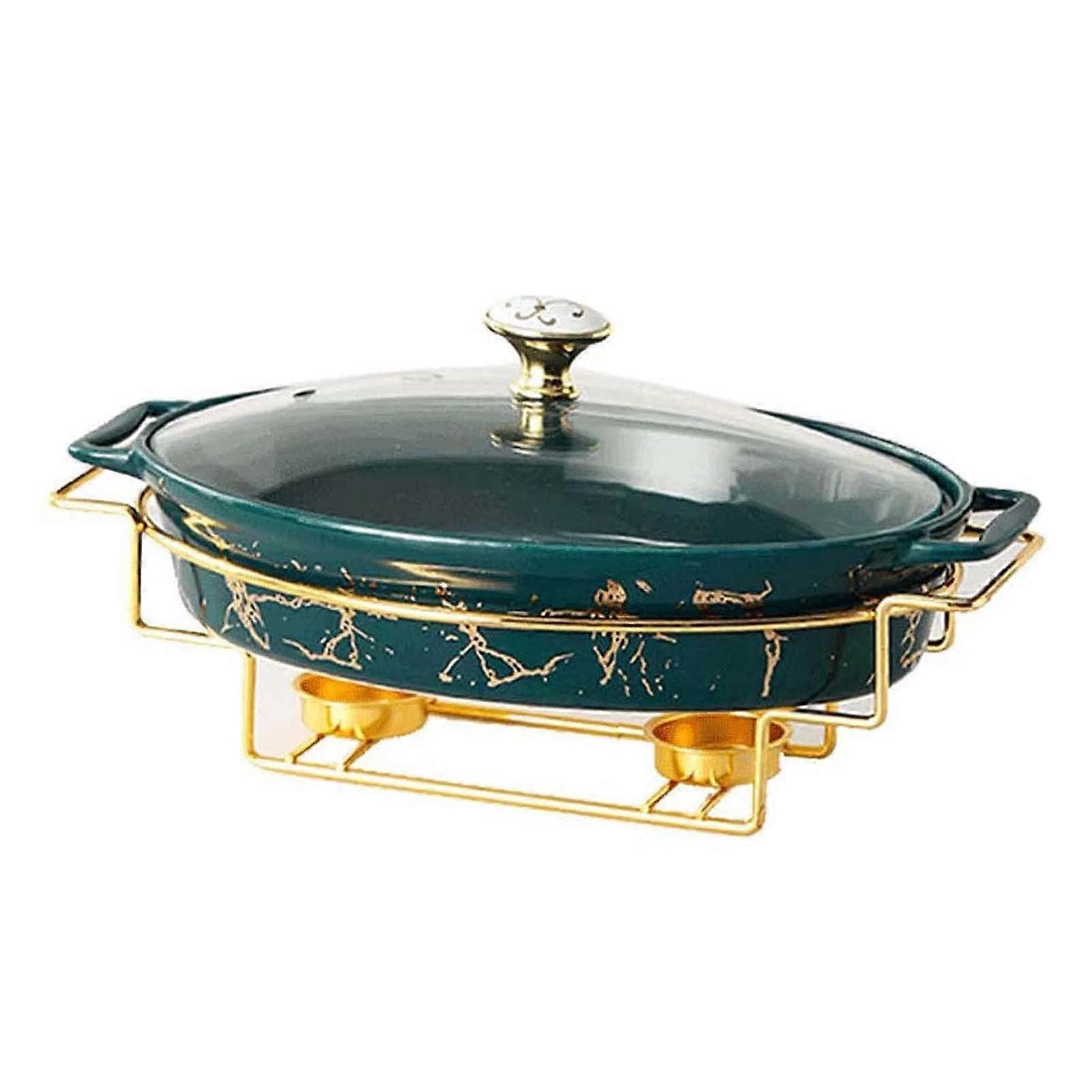 Ceramic Oval Soup Pot with Candle Holder Design, Slow Heating, MultiPurpose Houseware (Green)