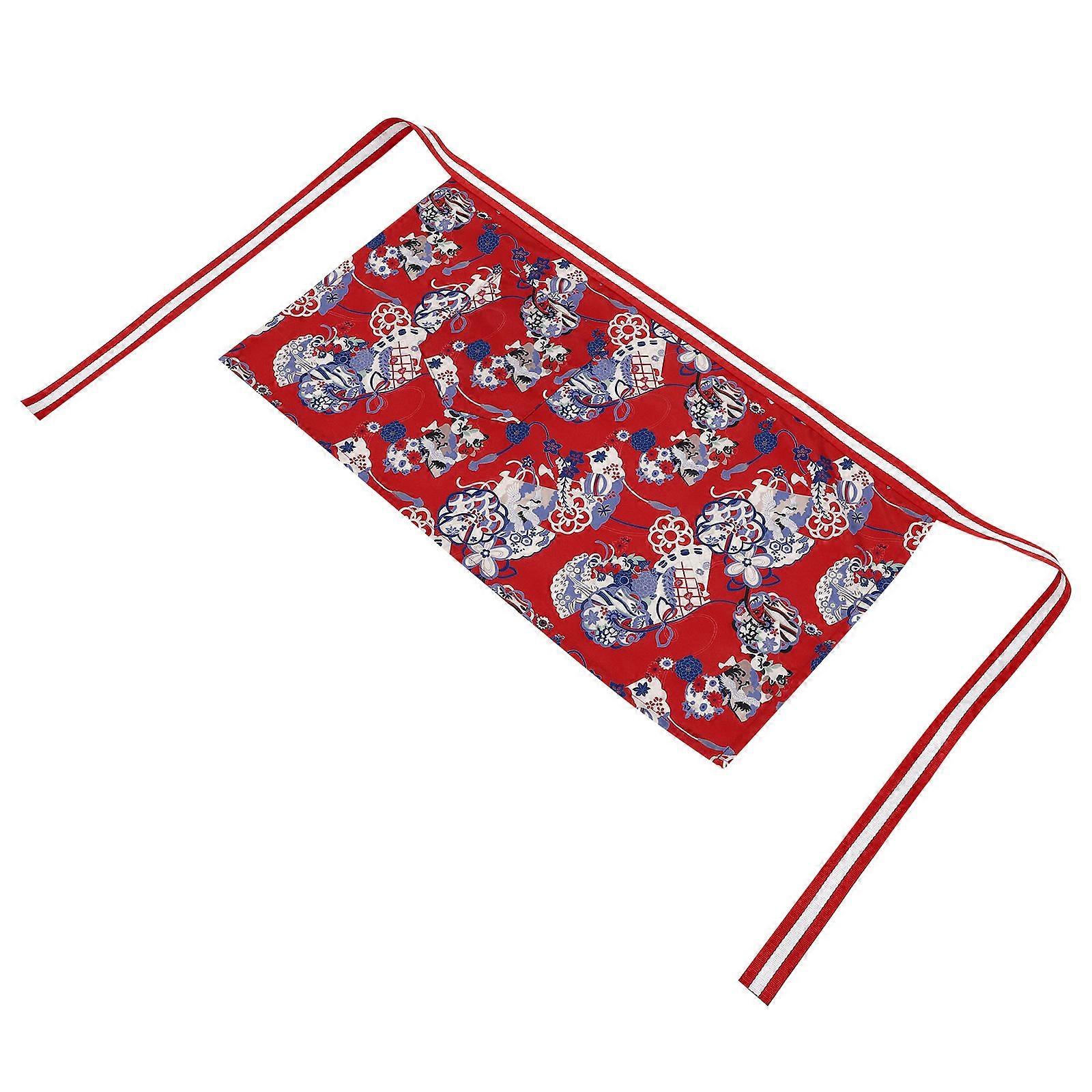 Japanese Style Apron Red Canvas Easy Clean Fold for Kitchen Use Waist Apron