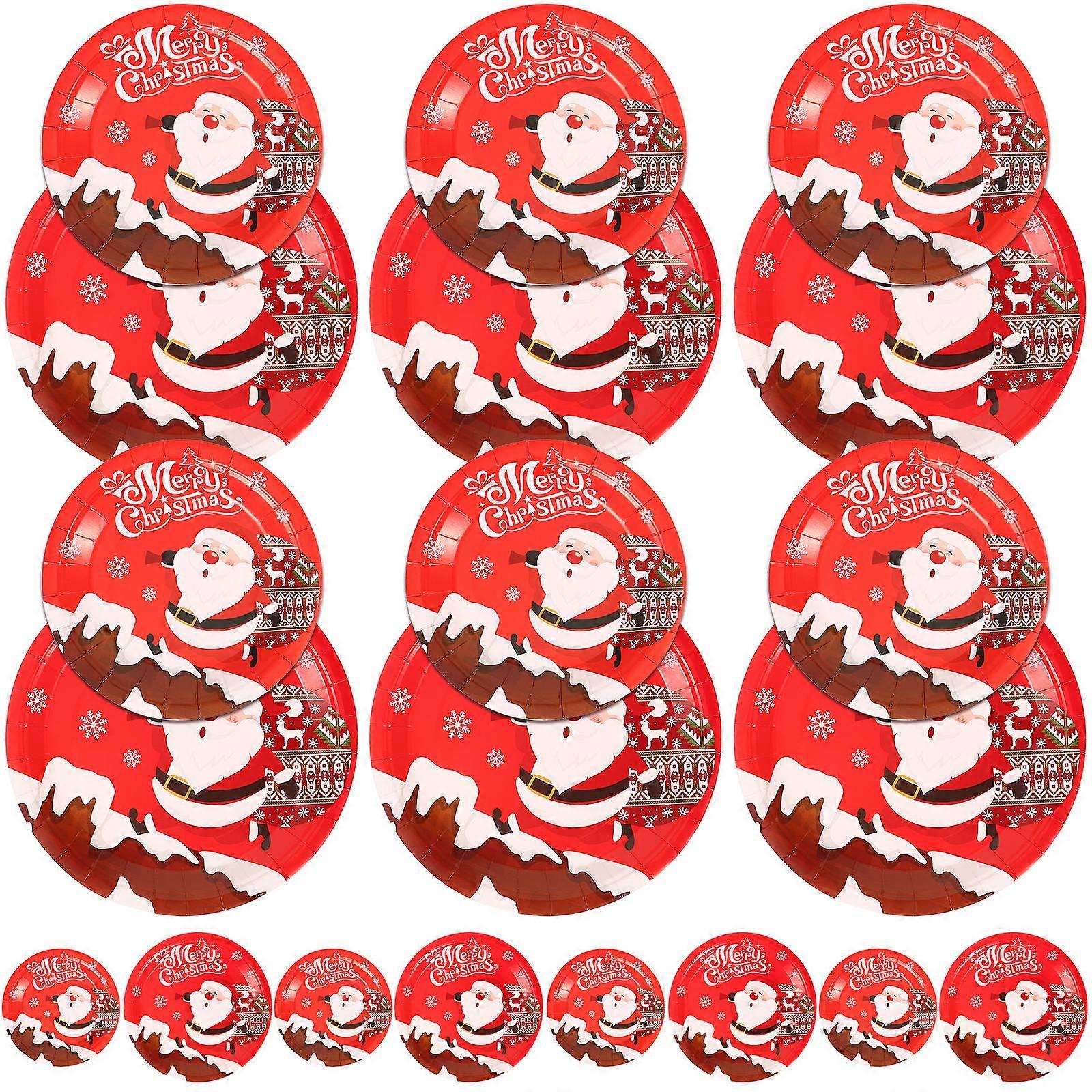 20Pcs Paper Plates Santa Claus Style Multi-Function Dinner Plates For Christmas Party Red Color Serve Food