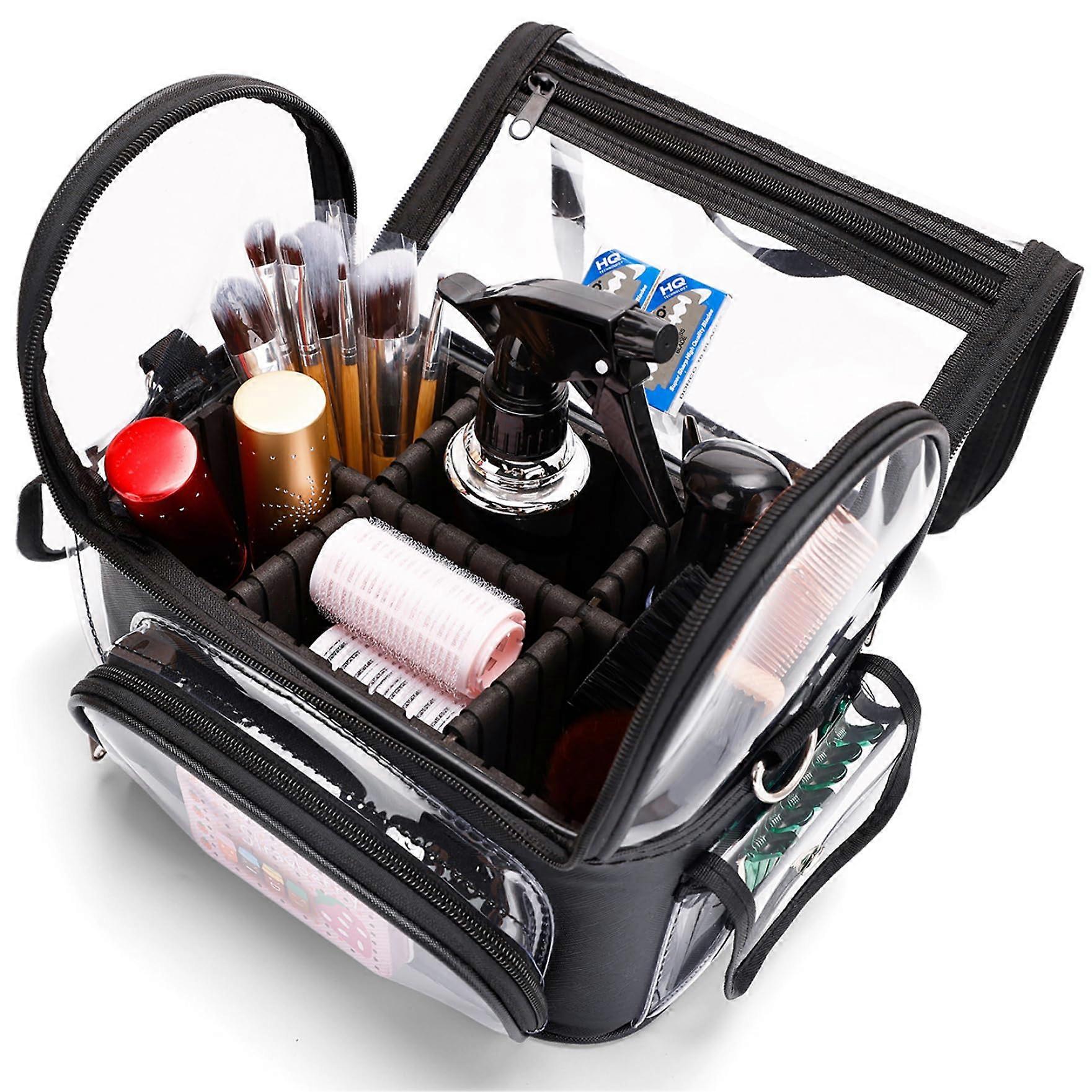Makeup Bag With Compartments Large Capacity Waterproof Case Hair Tool Organizer With Handle And Strap Travel