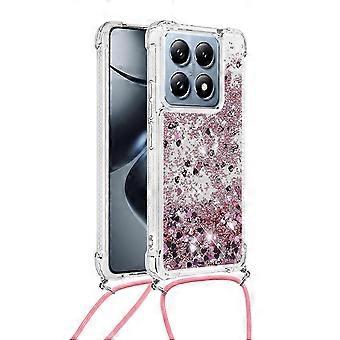 For Xiaomi 14T Pro/Xiaomi 14T TPU mobile phone case quicksand design mobile phone case with lanyard - rose gold/heart shape (rose gold/heart shape)