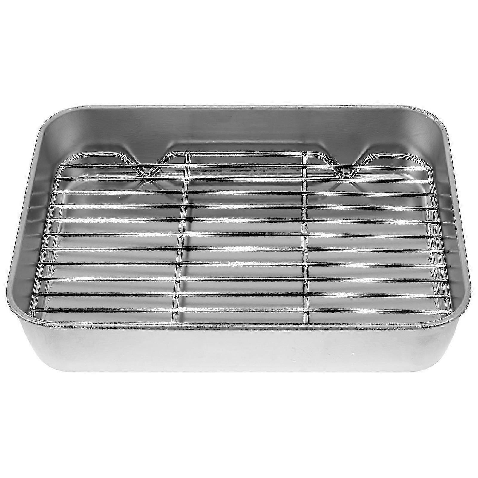 2025 1 Set Stainless Steel Baking Tray with Rack Practical Tray Baking Dish (Silver)