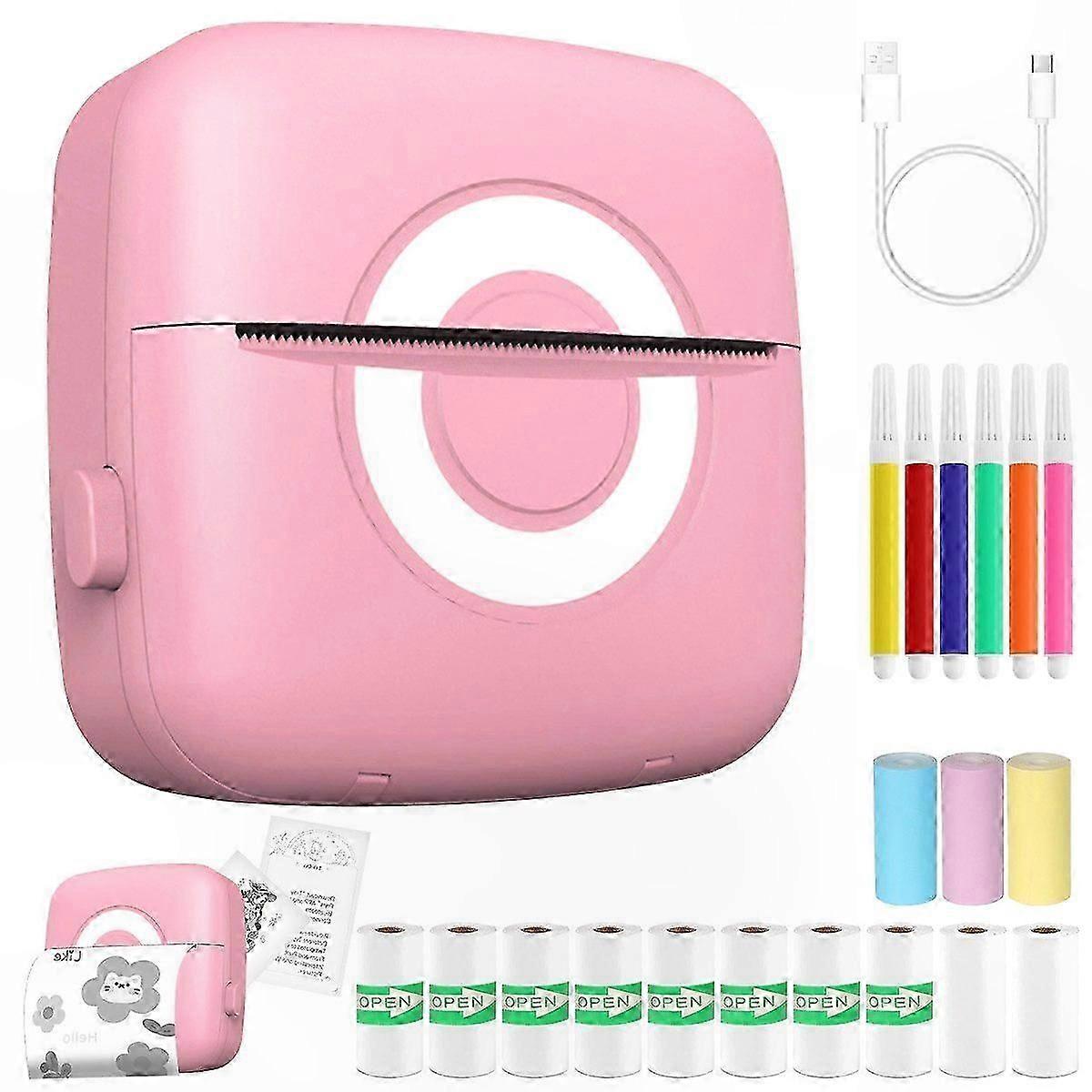 Portable Bluetooth Thermal Printer with Paper Rolls and Colored Pens for Creative Use
