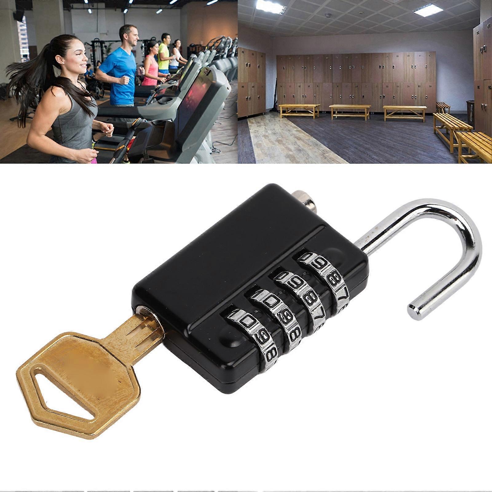 Gym Bag Locker Padlock 4 Digit Combination Zinc Alloy Black Anti Rust Weather Proof with A Key for Travel