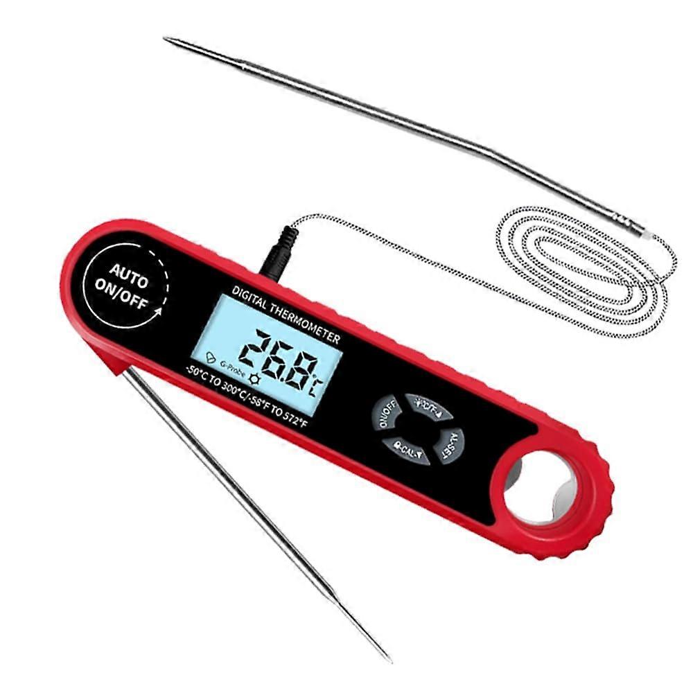 Instant Read Meat Thermometer 2 in 1 Dual Probe Kitchen Oven Tool with Large Digital Display and Temperature Alarm Red