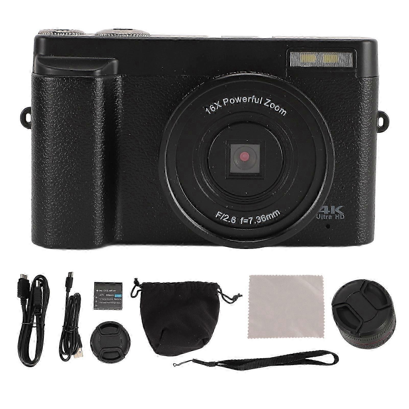 4K 48MP 16x Digital Zoom Auto Focus Anti Shake with 3 Inch 180 Flip LCD Screen Flash Vlogging Camera for Recording Life
