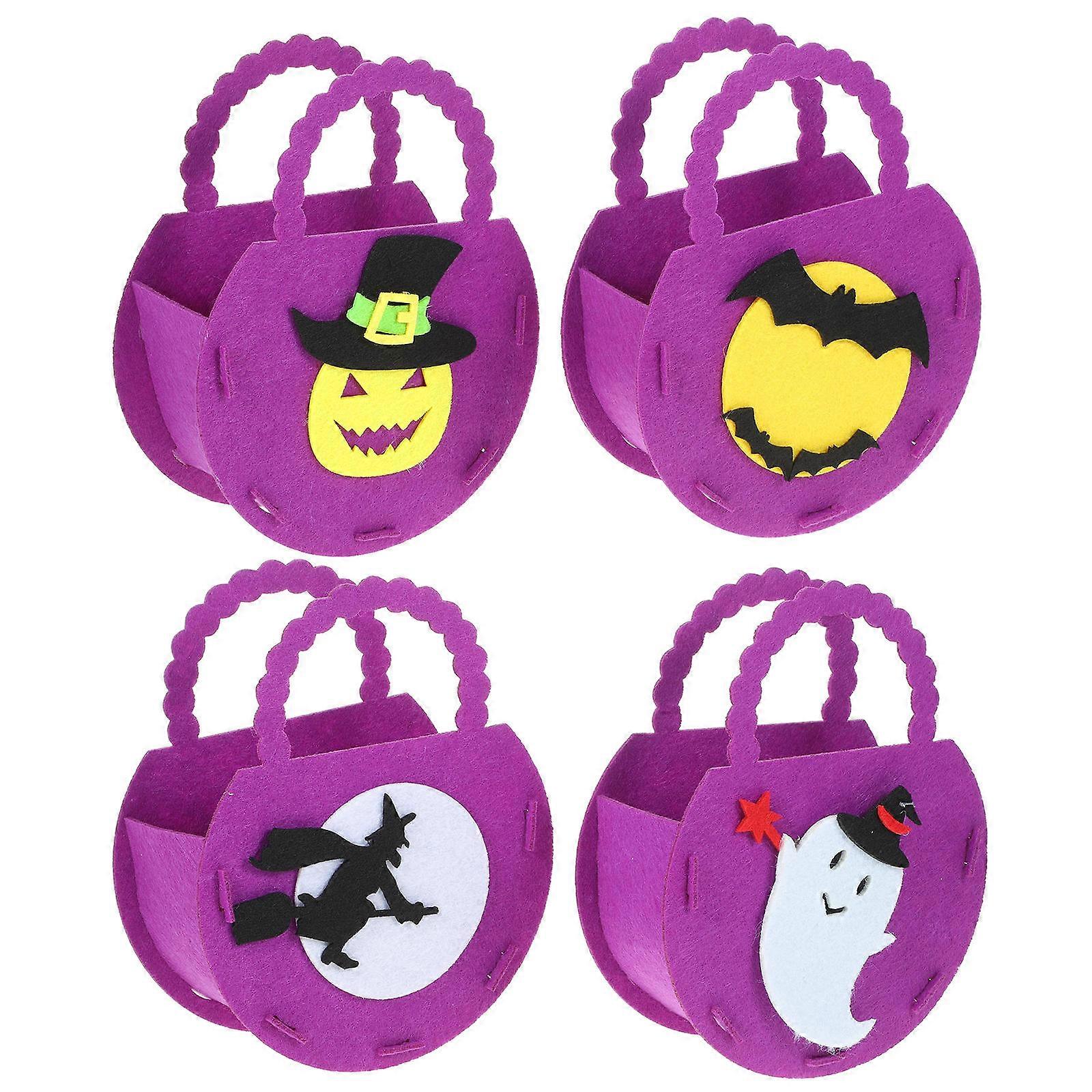 4pcs Handheld Candy Pouch Bags with Cartoon Patterns, Sturdy Felt for Treats, Snacks & Halloween Decor – Festive Storage Solution