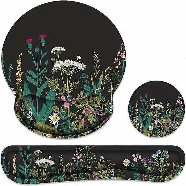 Ergonomic keyboard and mouse support set, 3 pieces, floral pattern for comfortable support