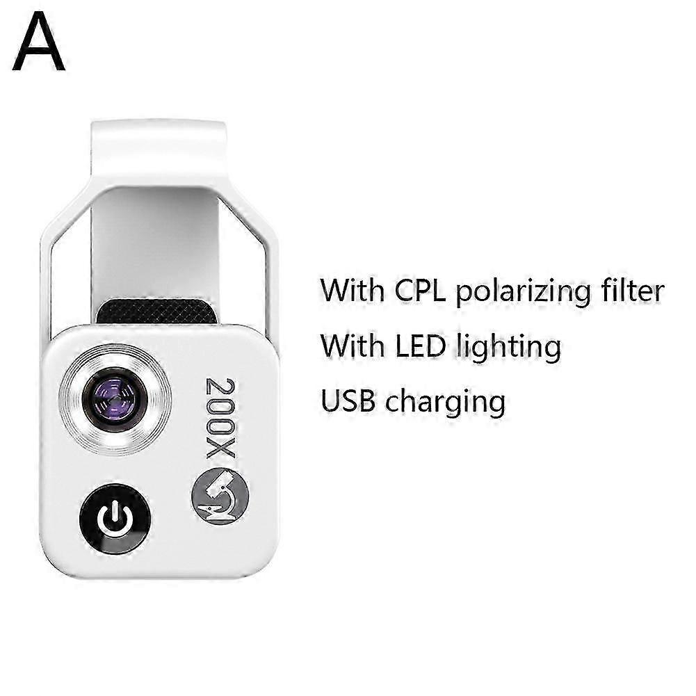 200x Zoom Lens for Iphone, Microscope HD Identification, Built-in LED Light