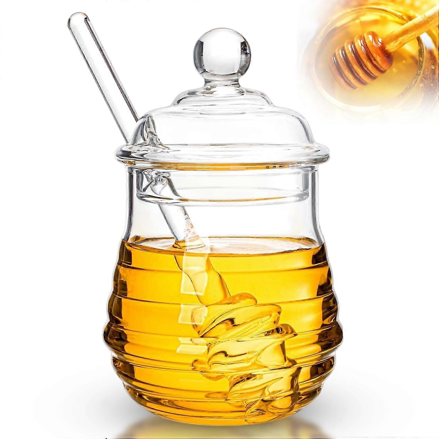 Honey Pot Elegant 280ml Glass Jar With Dipper And Lid Borosilicate Clear Dispenser For Honey And Jam