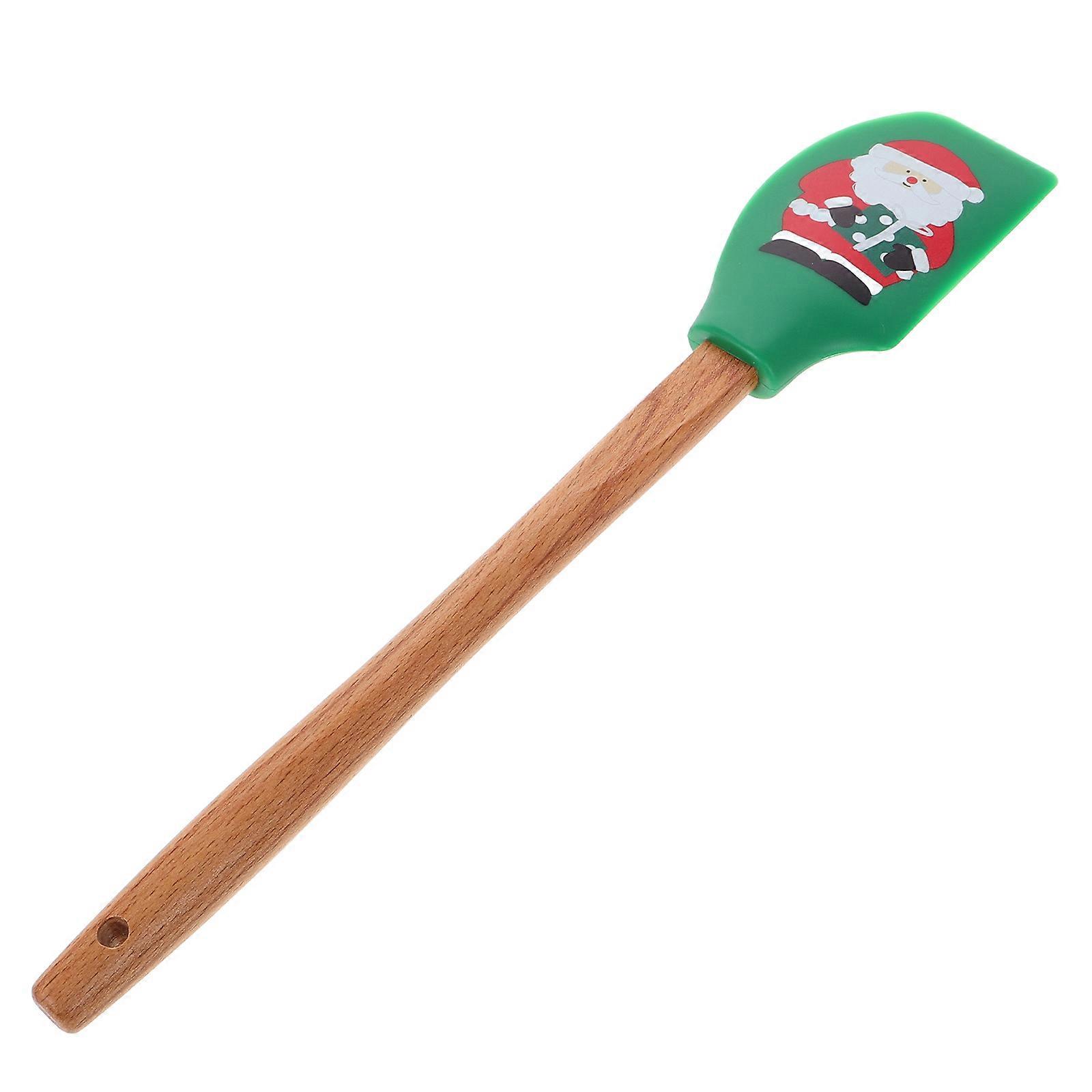 Christmas Theme Silicone Mixing Spatula with Wooden Handle for Baking and Kitchen Use Green Large Size