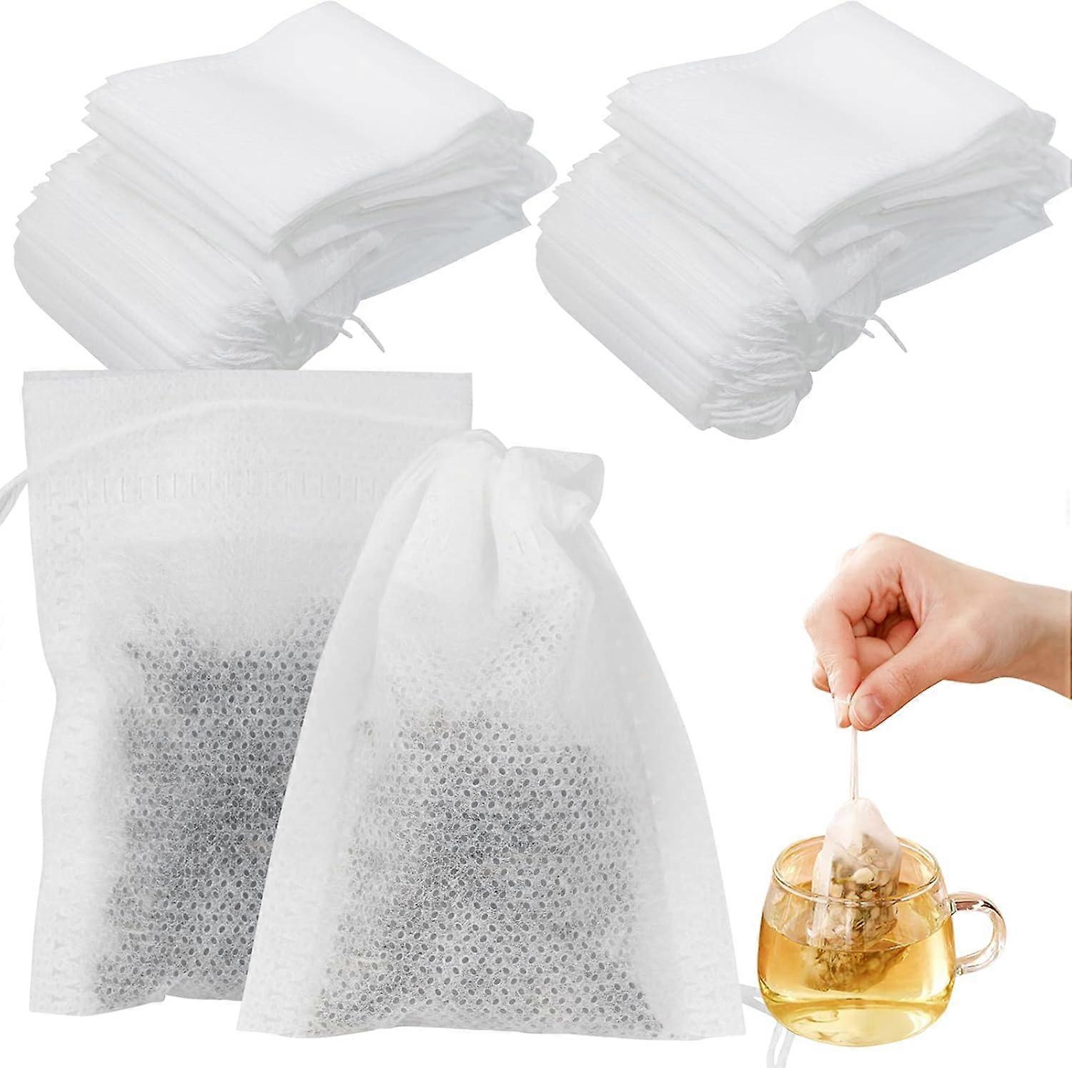 100 Pcs Disposable Empty Tea Bags Tea Filter with Drawstring for Loose Tea, 7*9cm, Ternel