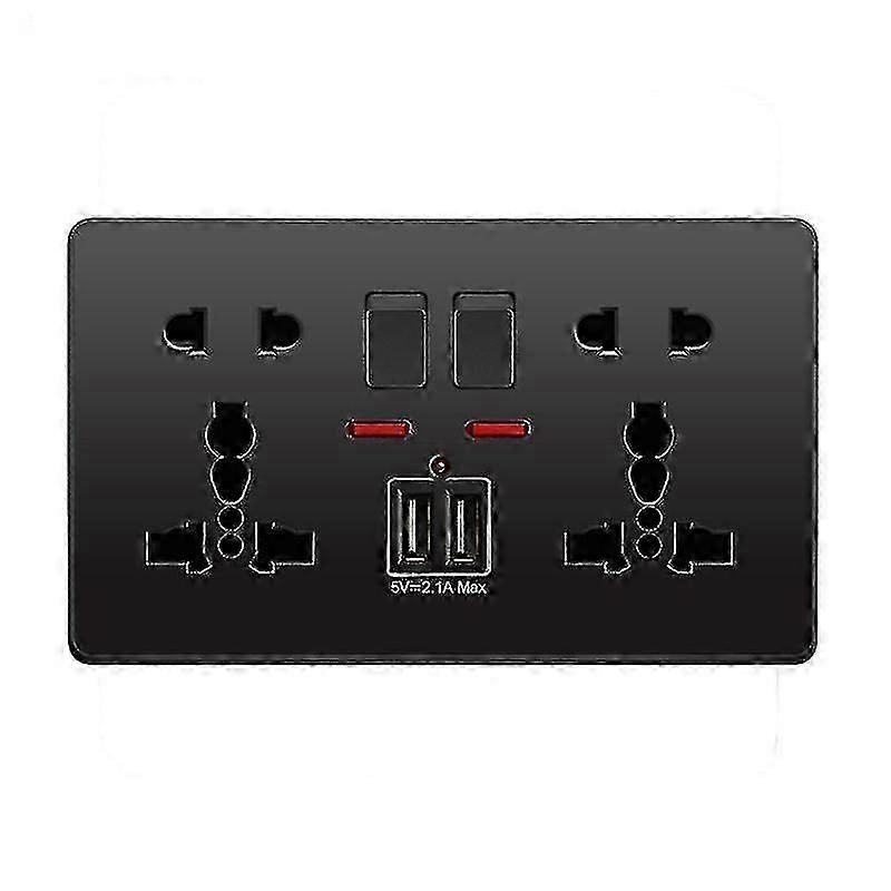 Multifunction Uk 13a Wall Socket Push Button 2.1a Double UsbBlack