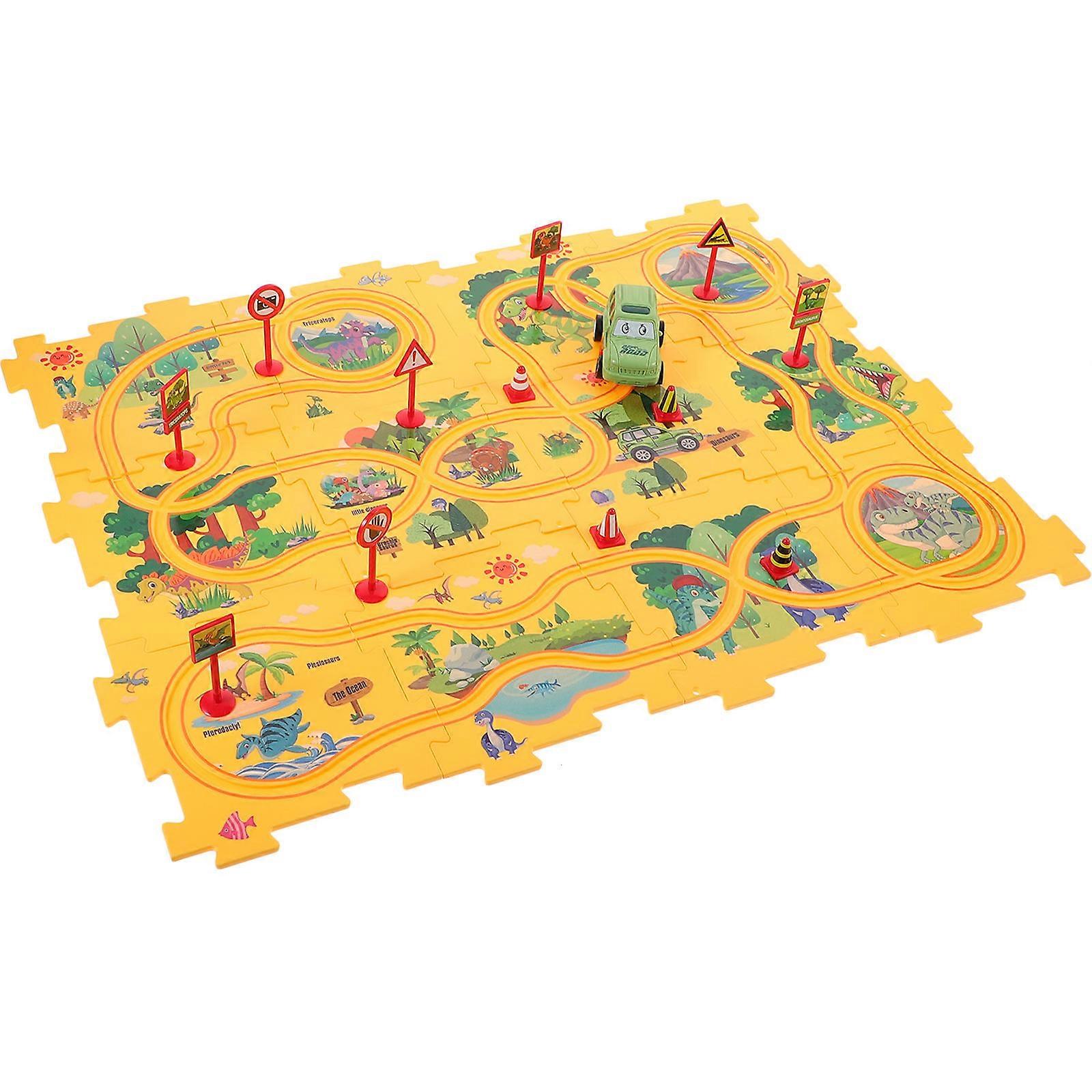 Yellow Plastic Electric Car Puzzle Track Set for Playing 1 Set Promotes Logical Thinking and