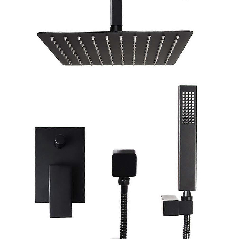 Ceiling Mounted Shower Black Square Design, Diverter Mixer Faucet, Ultrathin 8-12 Inch Rainfall Shower Head